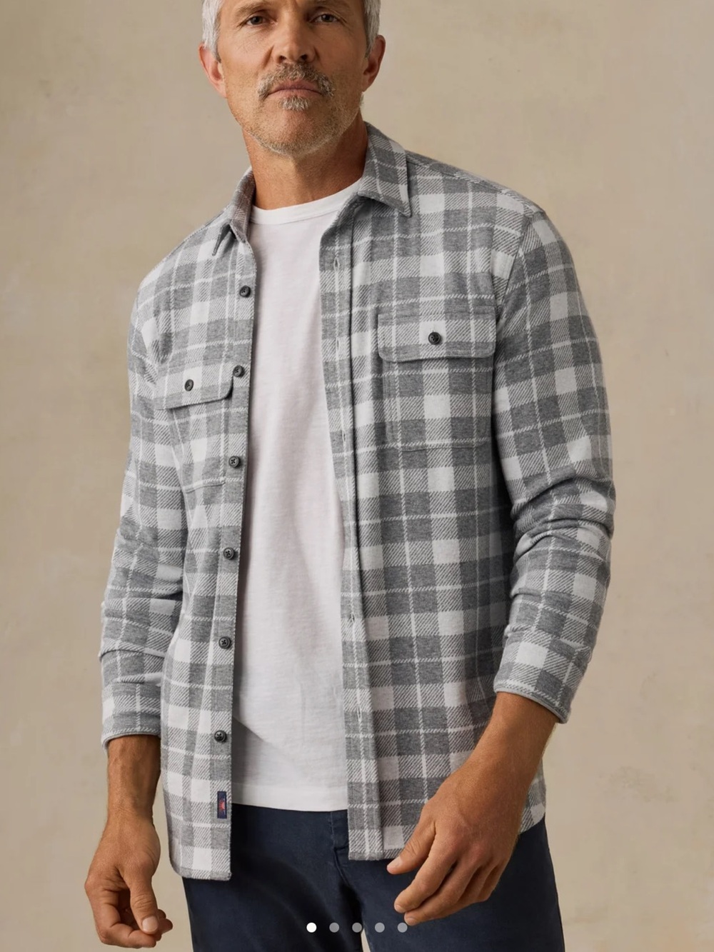 Faherty Mens Legend Sweater Shirt Stone Hollow Plaid LARGE NWT